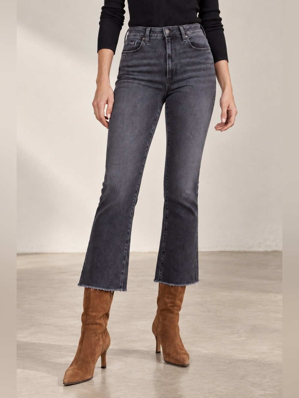 PAIGE Claudine Transcend Vintage Raw Hem Flare Jeans Black Lotus 30